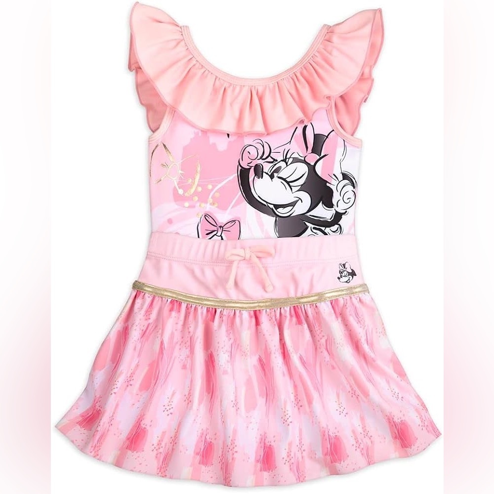 Disney Pink Minnie Mouse Ruffle Swimsuit with Skirt